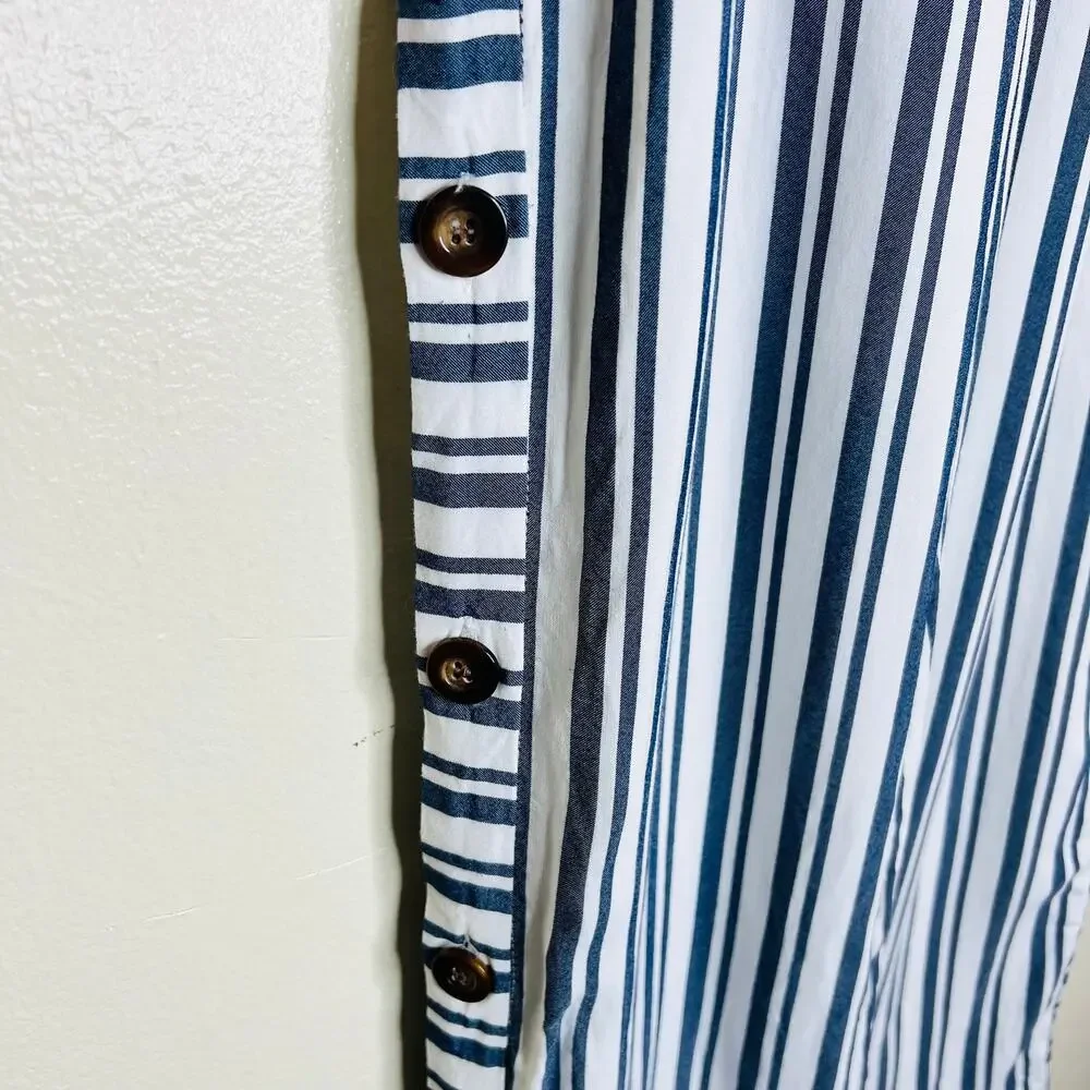 Waverly Grey Pants w Pockets 10 Blue White Stripe Wide Leg Casual Cropped Rayon - Picture 5 of 10